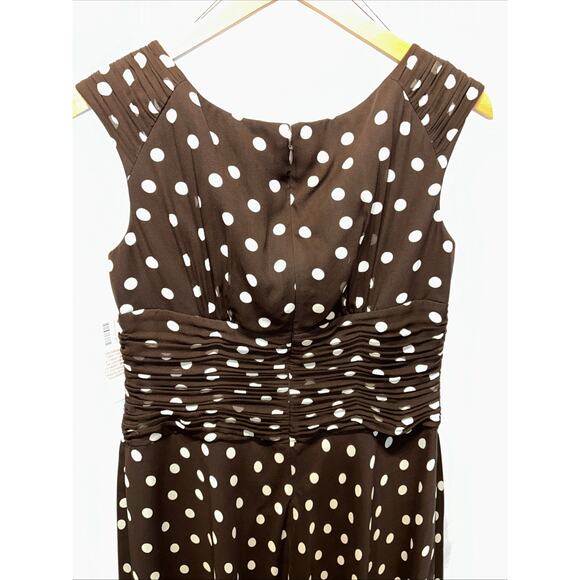NWT Adrianna Papell Sz 12 Brown Silk Chiffon Polka Dot Midi Dress Lined Wedding - Picture 8 of 12
